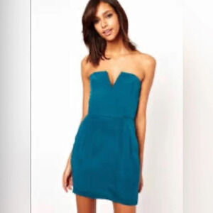 Naven Womens 100% Silk Strapless Sweetheart Mini Sheath Dress Green Size S